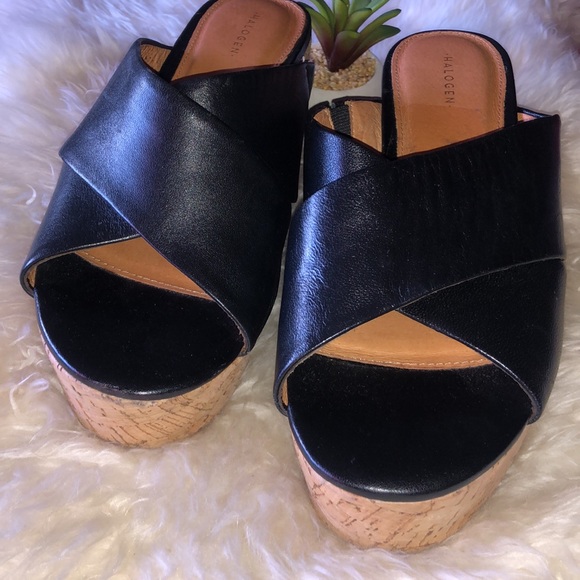HALOGEN Leather Platform Cork SLIDES 3”heel - Picture 7 of 8